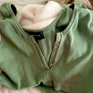 Cute green crop top. Size L. White Fox Top!!! Cute and practical.
